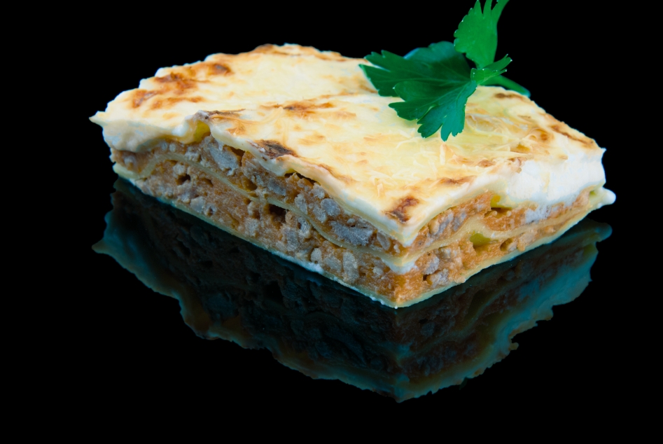 Meat lasagna with bechamel sauce and cheese