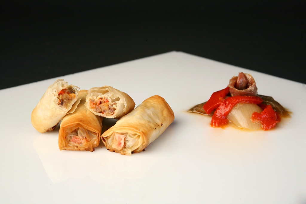 Escalivada and anchovy roll